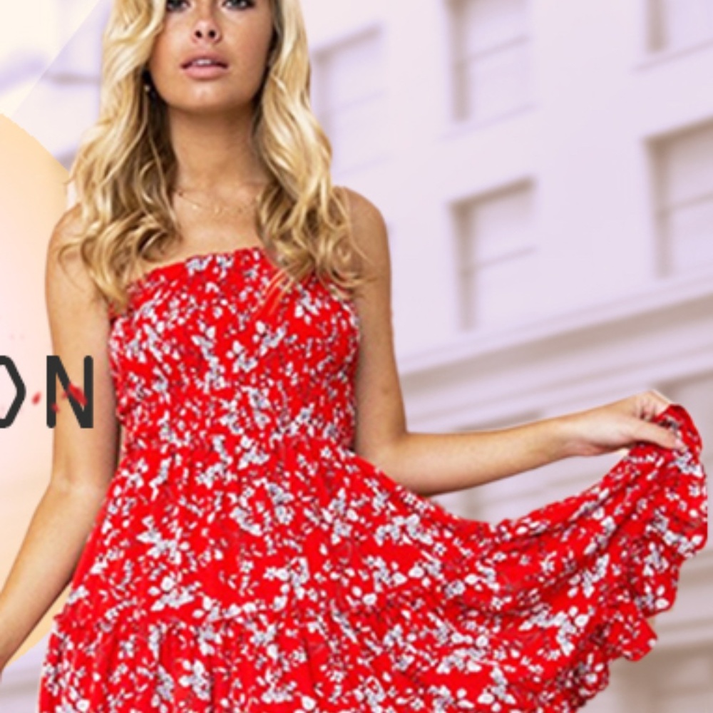 New In Bag - Red Floral Tube Dress